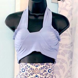 PrettyLittleThing Blue Crop Halter Top Size 12